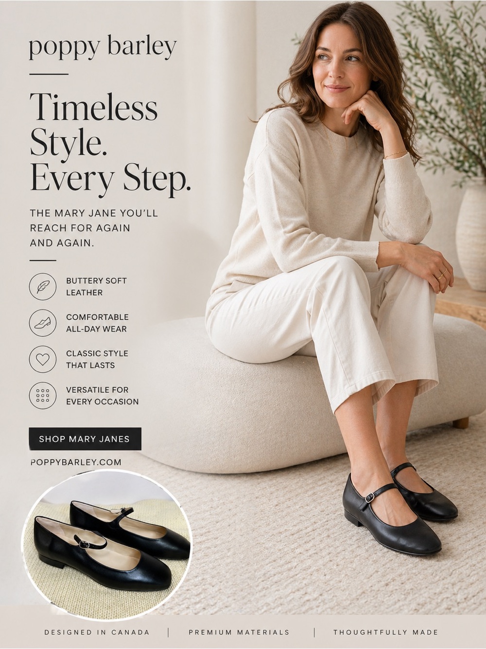 Poppy Barley Black Mary Jane Flats with Adjustable Strap size 8